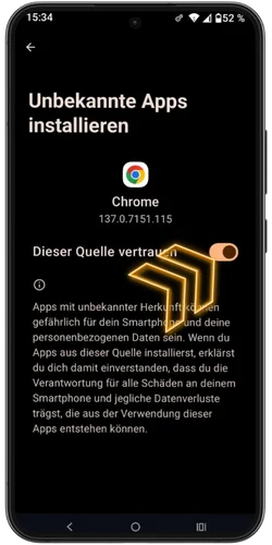 Aktiviere die Installation aus unbekannten Quellen