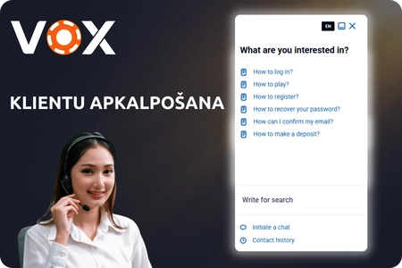 Vox Casino atbalsts tieši lietotnē
