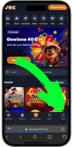 VOX Casino App - Besuchen Sie unsere offizielle Website über Ihren Browser