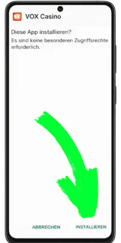 VOX Casino App - Setzen Sie die Installation fort indem Sie auf die Schaltfläche Installieren klicken